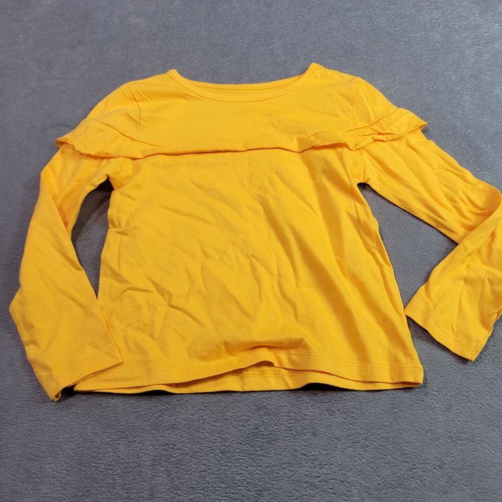 Lucky Penny Girls Size 4 Yellow Long Sleeve Ruffle Trim Cotton T-Shirt FA21LG507